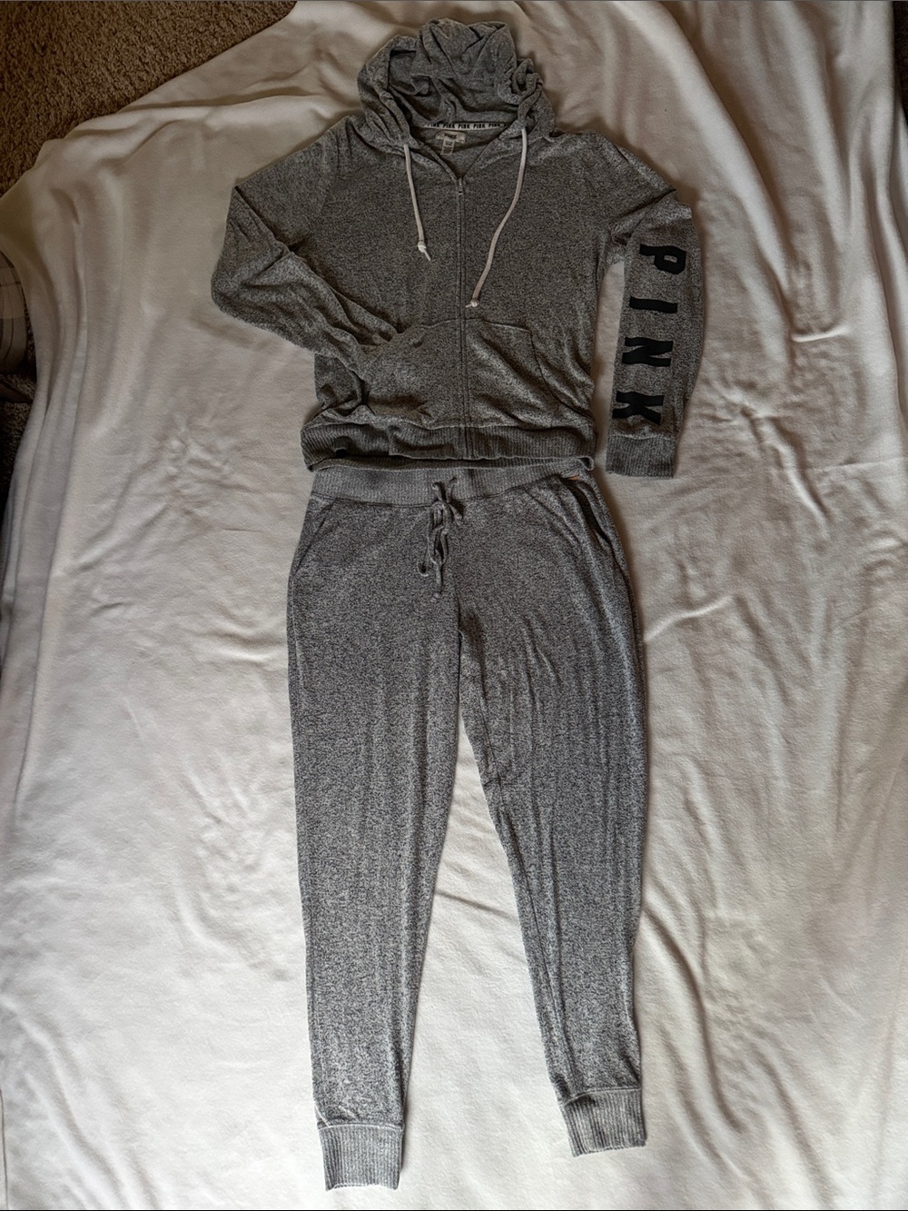 PINK Victoria's Secret Gray Heather Zip Hoodie & Joggers Set